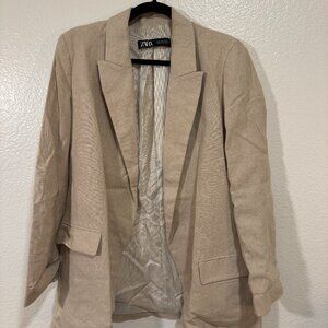 Zara Tan/Beige Oversized Linen Blazer | Size M